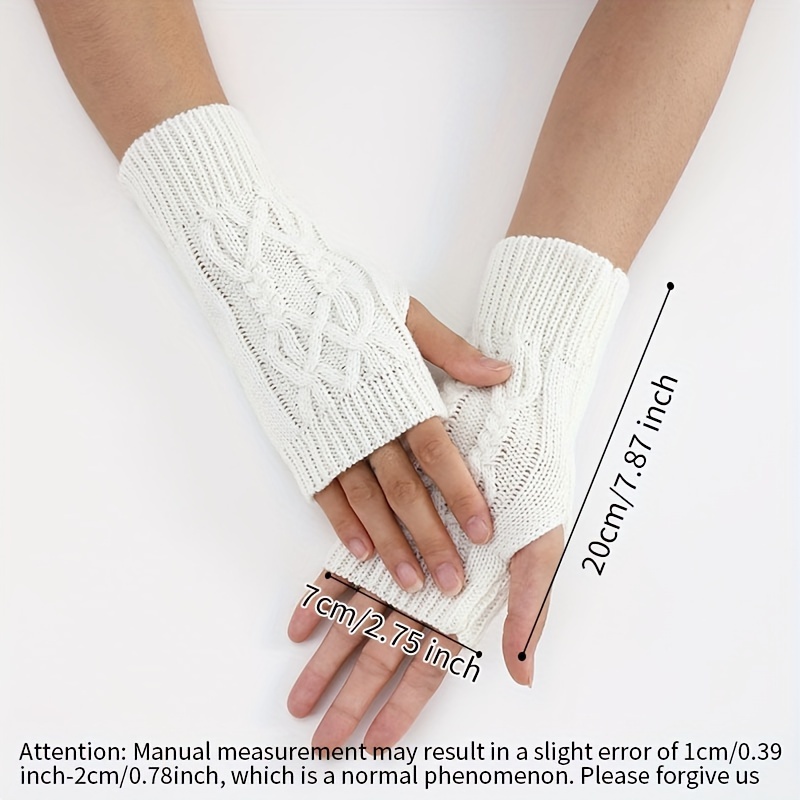 Half Finger Knit Gloves for Women, Solid Color Wrist Support Thick Warm Gloves, Students Writing Gloves,Temu