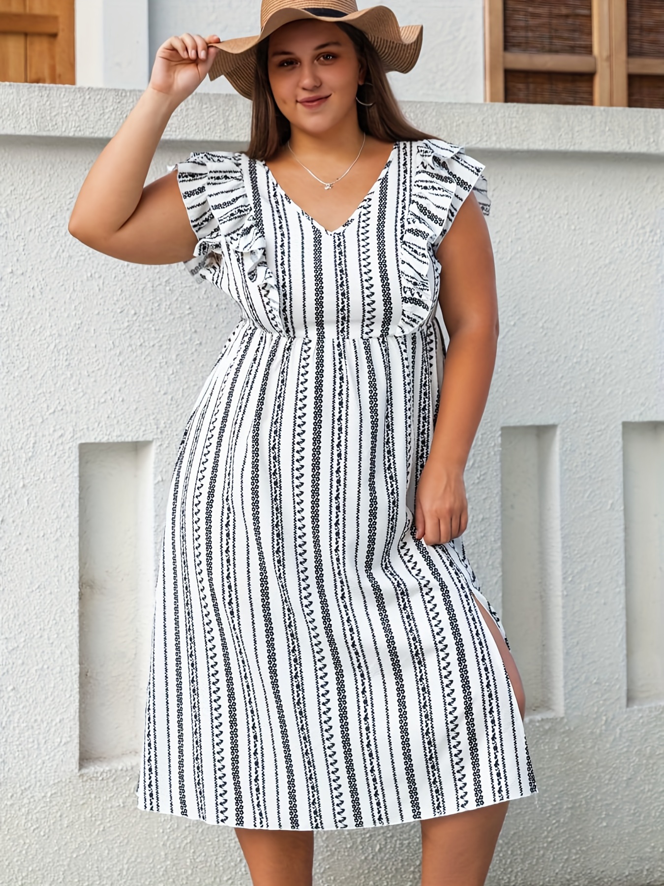 Plus Size Boho Stripe Maxi Dress