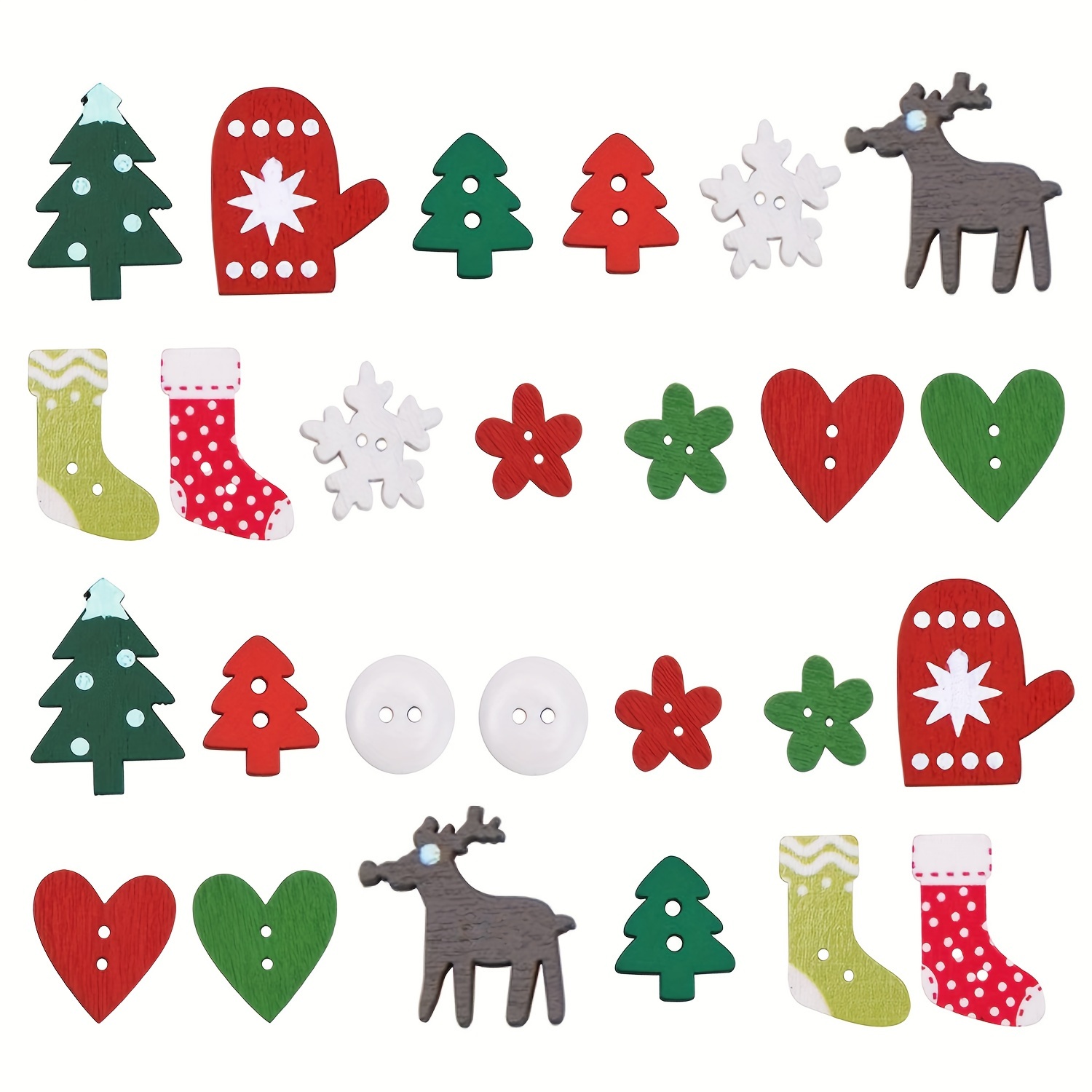 100Pcs Assorted Christmas Wooden Buttons Tree Snowflake Glove Reindeer 2  Holes Sewing Button Charms for DIY Art Crafts Scrapbooking Decoration 