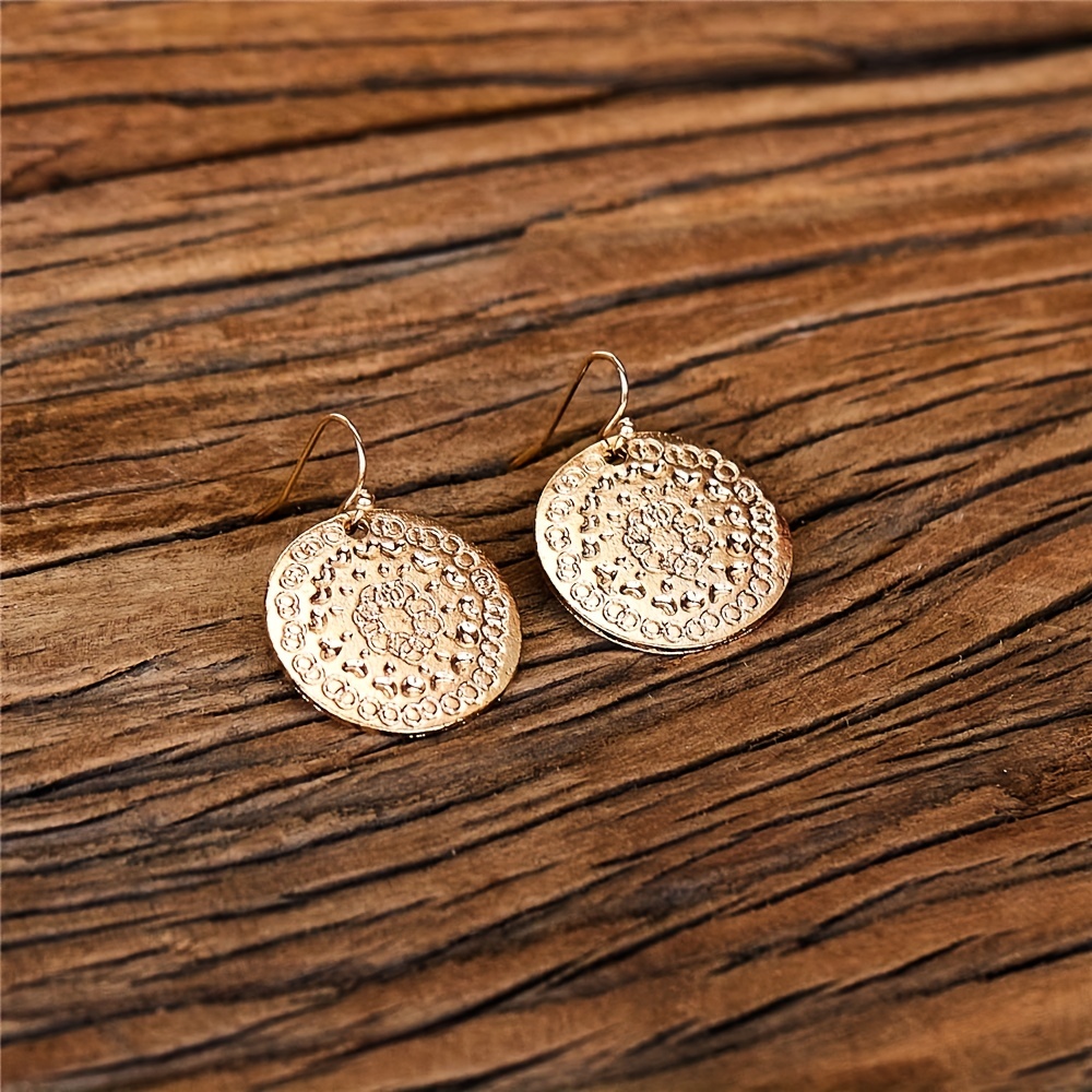 Boho Vintage Flower Pattern Round Hook Earrings Gift For Women