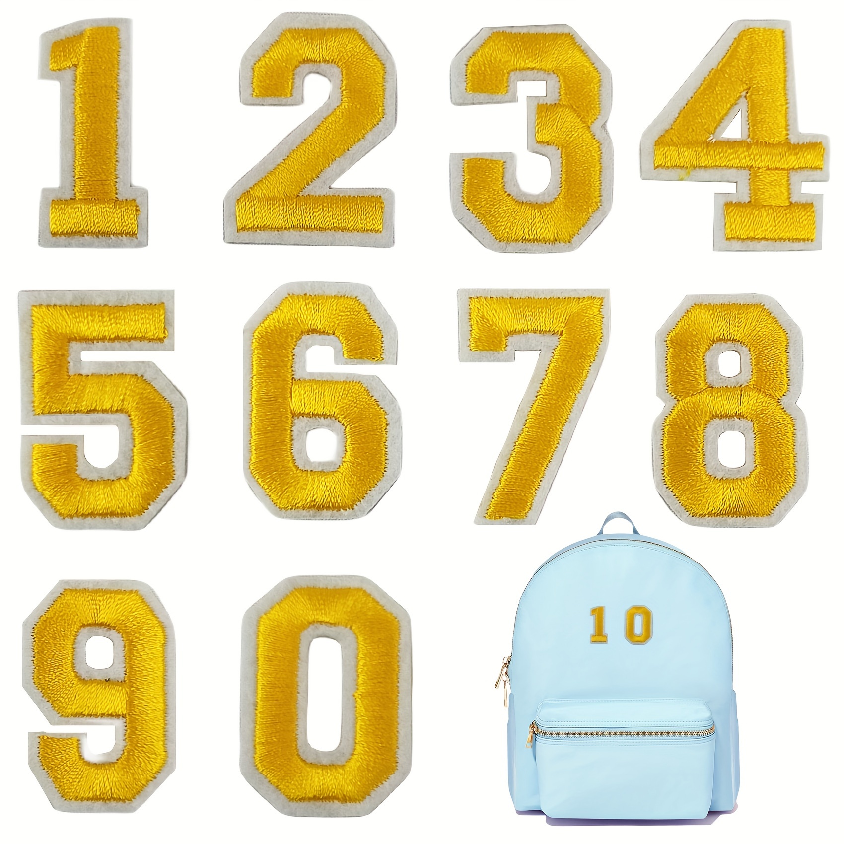 1 - Yellow Block Numbers - Iron on Applique/Embroidered Patch