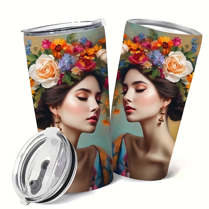 Flower Tumbler 20 oz Travel Coffee Mug Floral Print Skinny Tumblers with  Lid and Straw Stainless Steel Insulated Coffee Cups Gift for Flower Lover