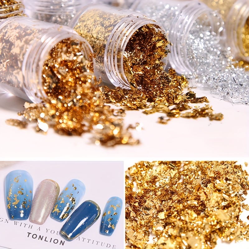 Nail Foil 3d Sparking Golden Silvery Flakes For Nails,metallic