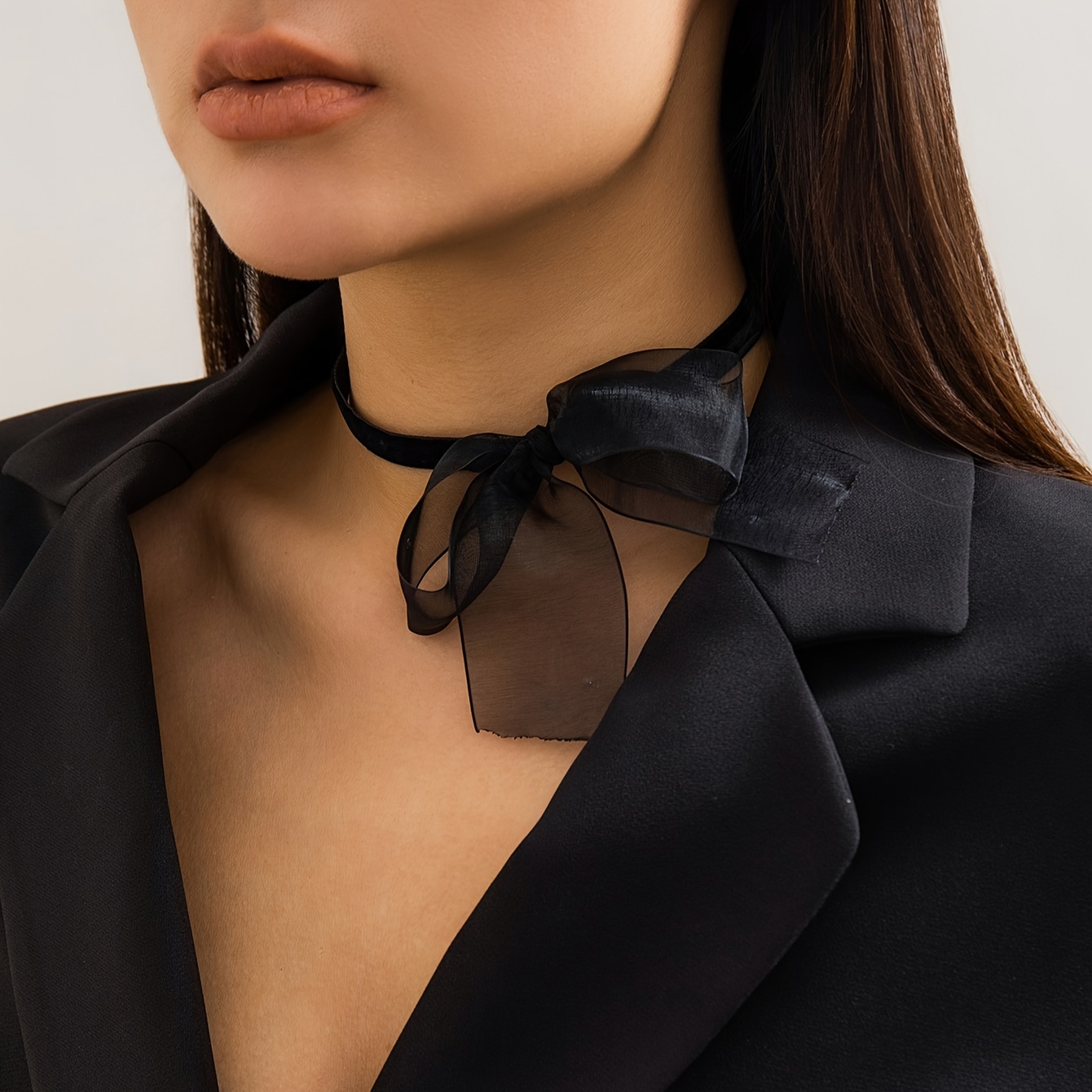 Simple Velvet Long Necklace Elegant Black Ribbon Bow - Temu