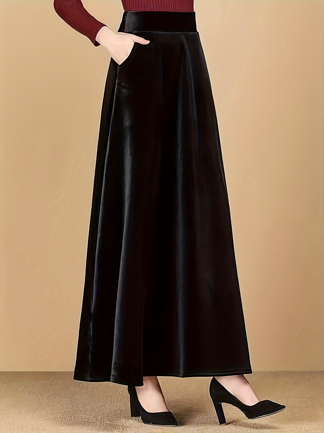 Plus Size Elegant Skirt Women's Plus Solid Velvet Elastic - Temu