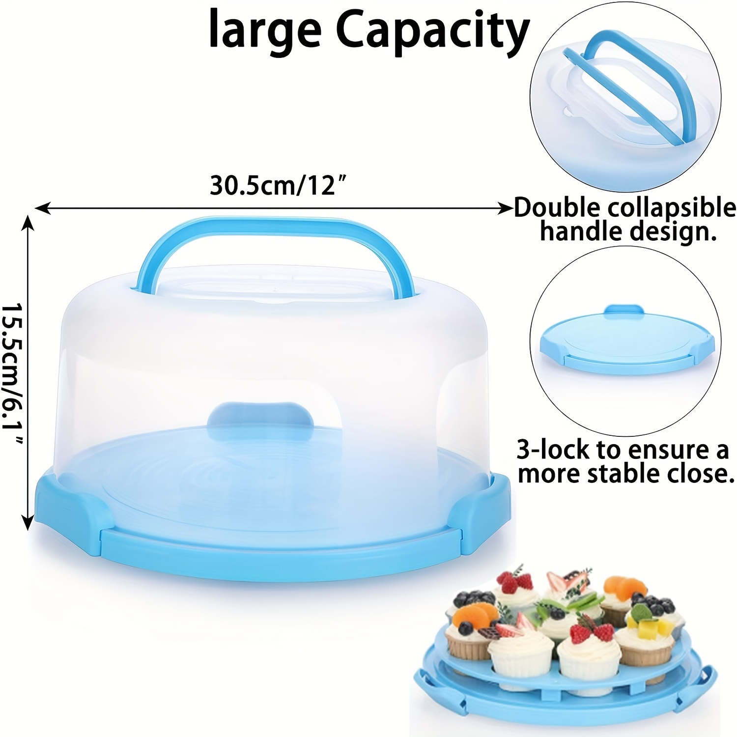 Portable Cake Carrier with Handle Plastic Cake Container Holder with Lid 