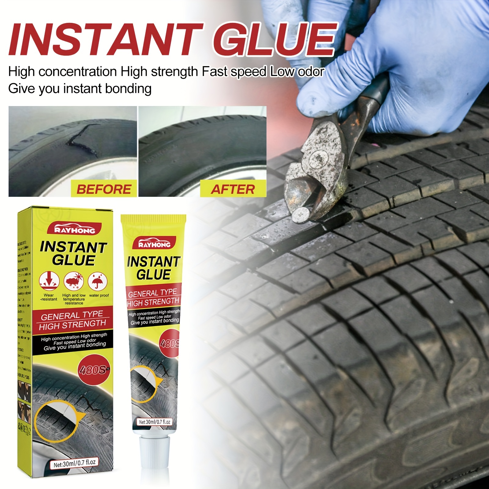 Generic ELEpure 480s Black Strong Adhesive Car Rubber Repair Tire Glue  Leather Glue Car Window Speaker Seal Tire Repair Glue 20g