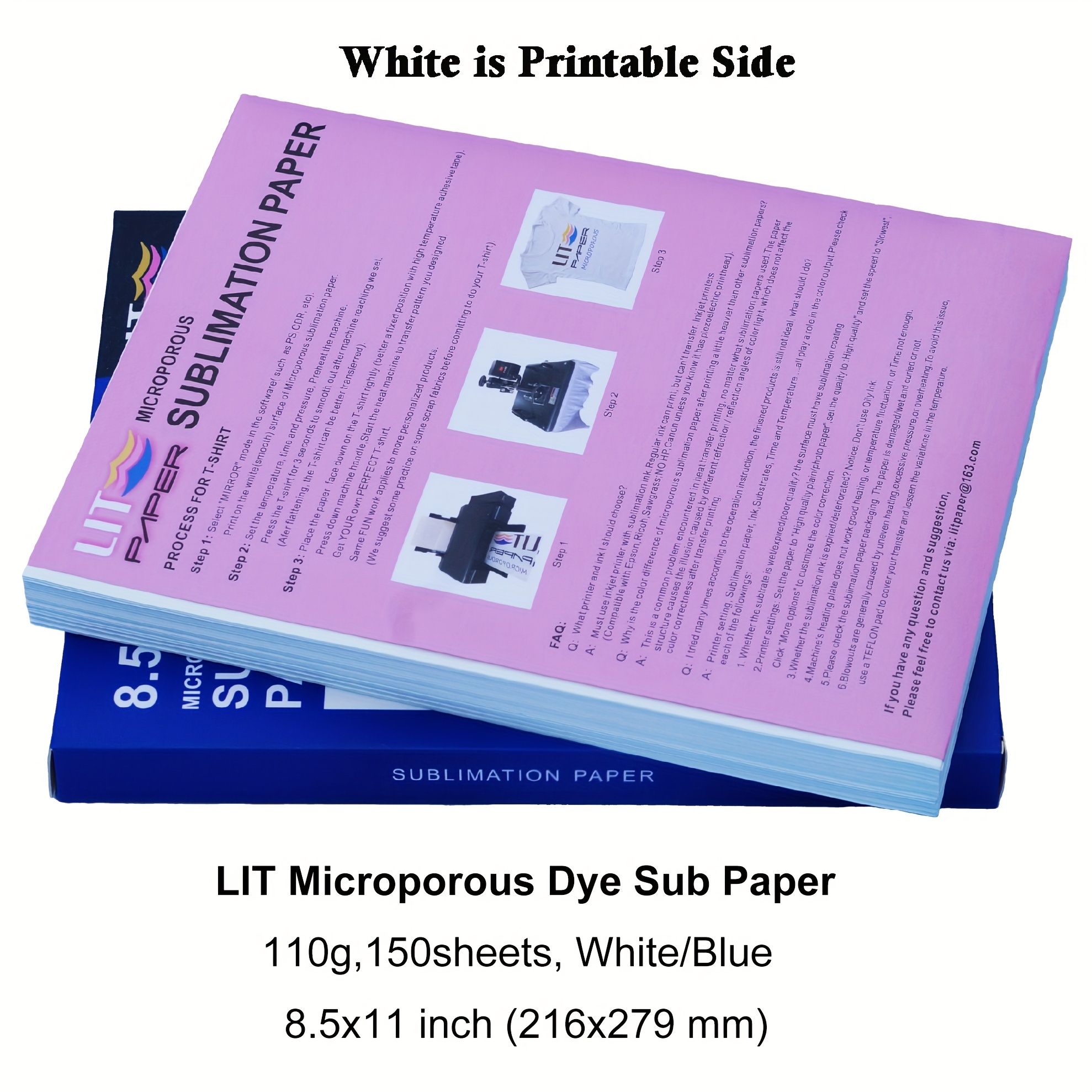 A-sub Sublimation Paper Heat Transfer 110 Sheets 8.5 x 11 Inches Letter Size Compatible with Inkjet Printer 120gsm