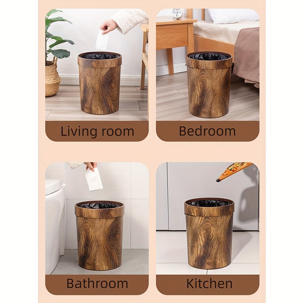 Garbage Tin for Bathroom Narrow Built-in Toilet Bin with Imitation Wood  Grain Cover