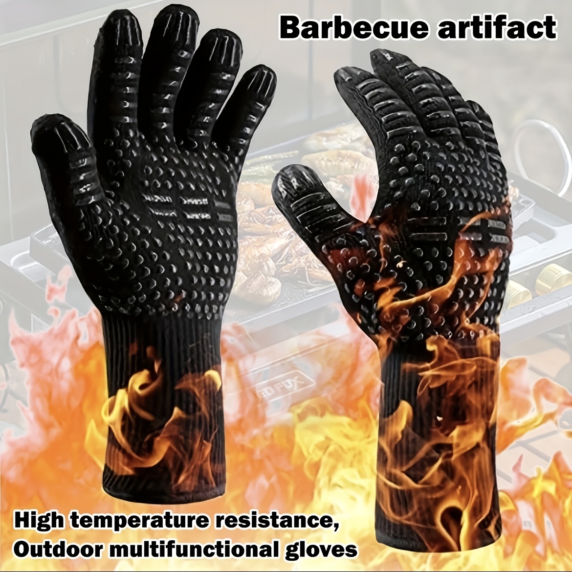 

2pcs, Oven Mitts, Creative Black Oven Mitts, Heat Insulation Potholders, Non-slip Gloves For Cooking Barbecue, Prevent 800 Degree Bright Fire, Washable Kitchen Mitt, Kitchen Supplies, Bbq Accessaries