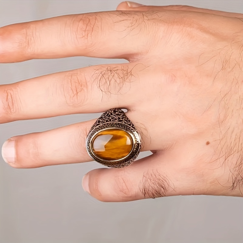 Vintage Men's Tiger Eye Gemstone Ring, Unique Design