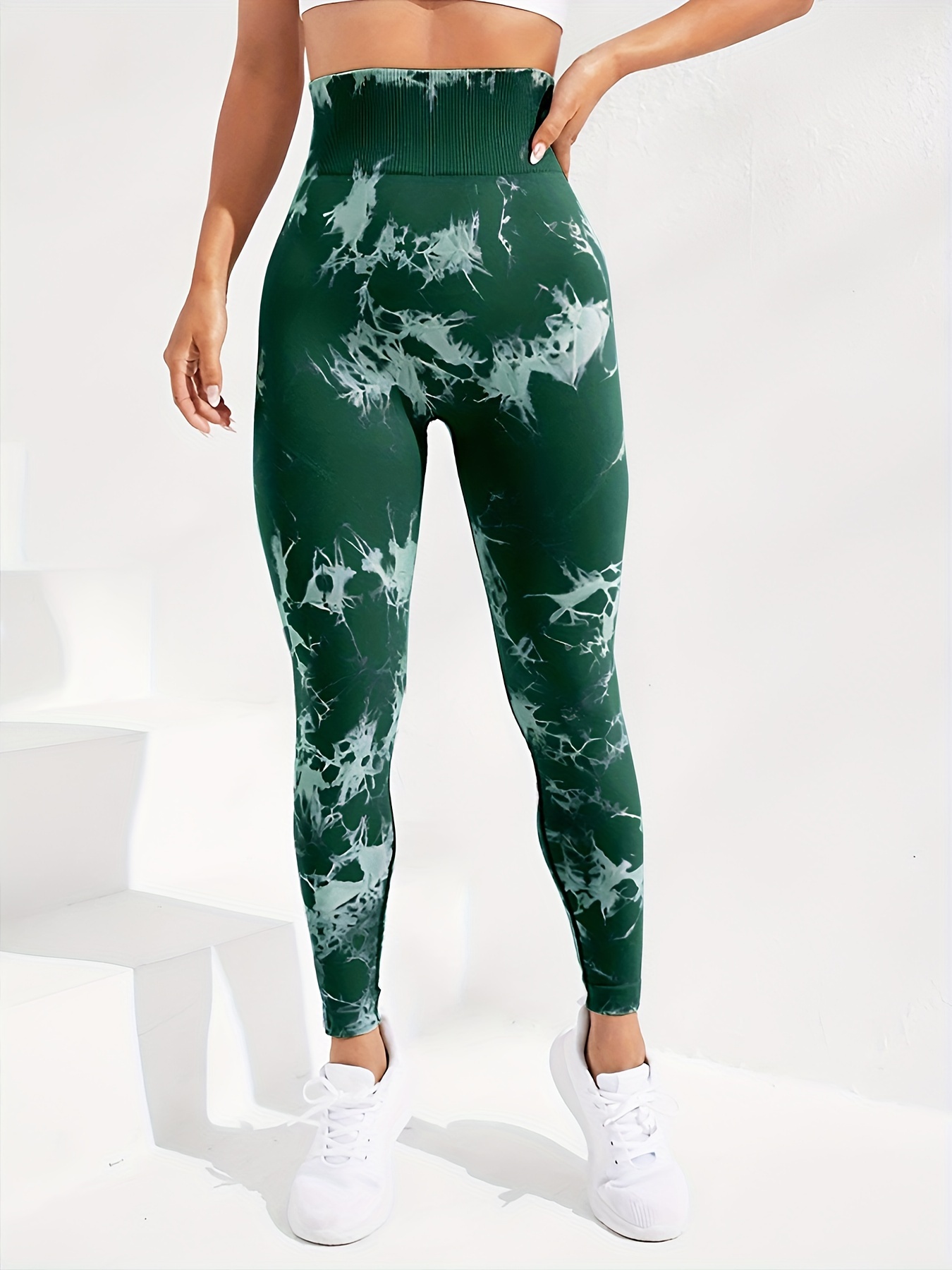 Leggings Deportivos De Yoga Para Levantamiento De Glúteos Con Tinte De  Corbata, Pantalones Ajustados Con Control De Barriga Para Correr De Cintura  Alt