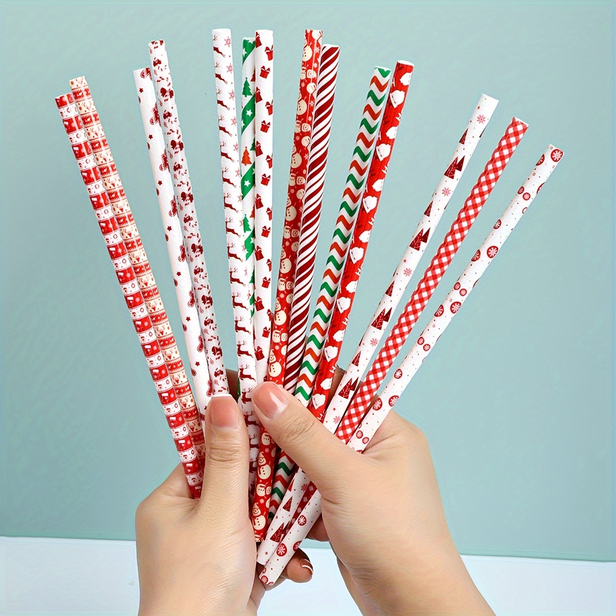 Christmas Straws Paper Multicolor Christmas Disposable - Temu