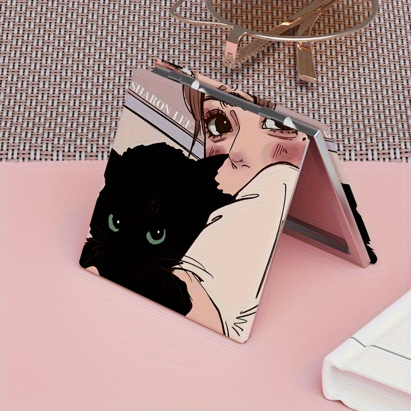 Cute Makeup Mirror, Double Folding Portable Cosmetic Decoration Mirror, Suitable For Travel Schools And Offices To Use, For Girls To Provide Birthday Gifts.