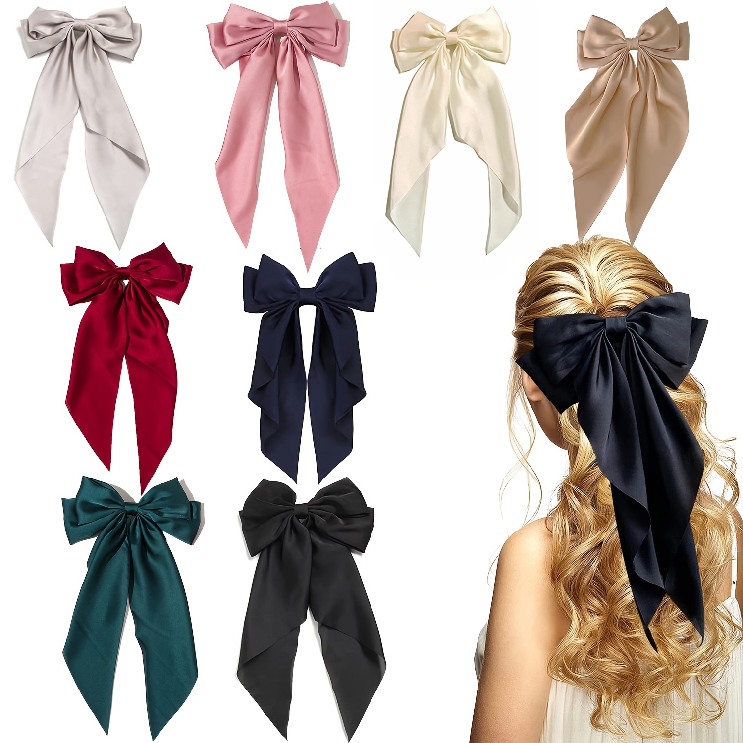 Long Ribbon Hair Bows For Girls Hair Clip Silk Hair Bow - Temu