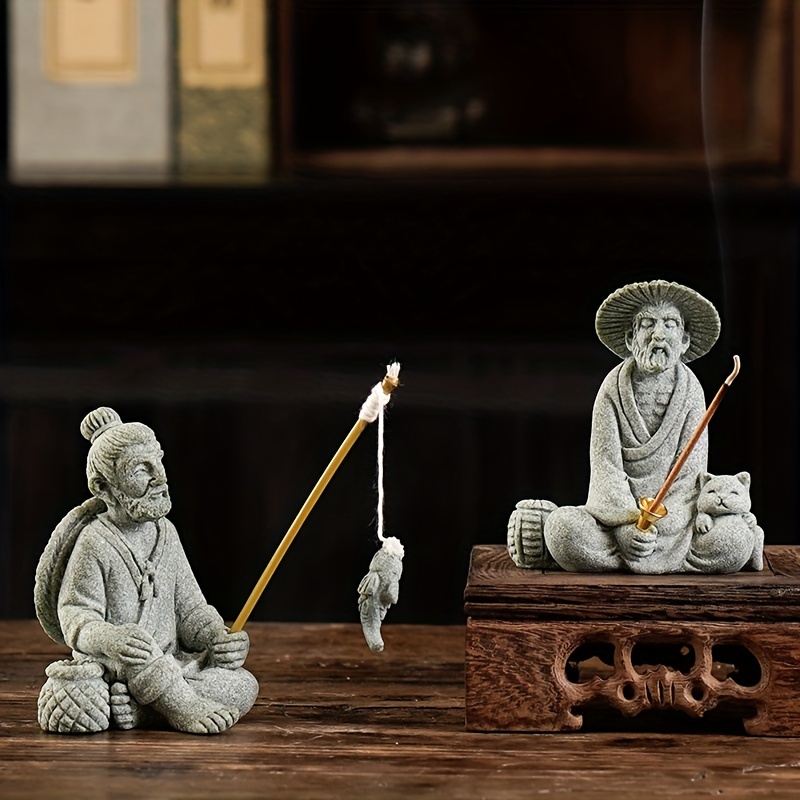 Miniature Fisherman Figurine, Accessories Chinese Style Ceramic Pottery  Figure Statue for Micro Landscape Decoration Bonsai