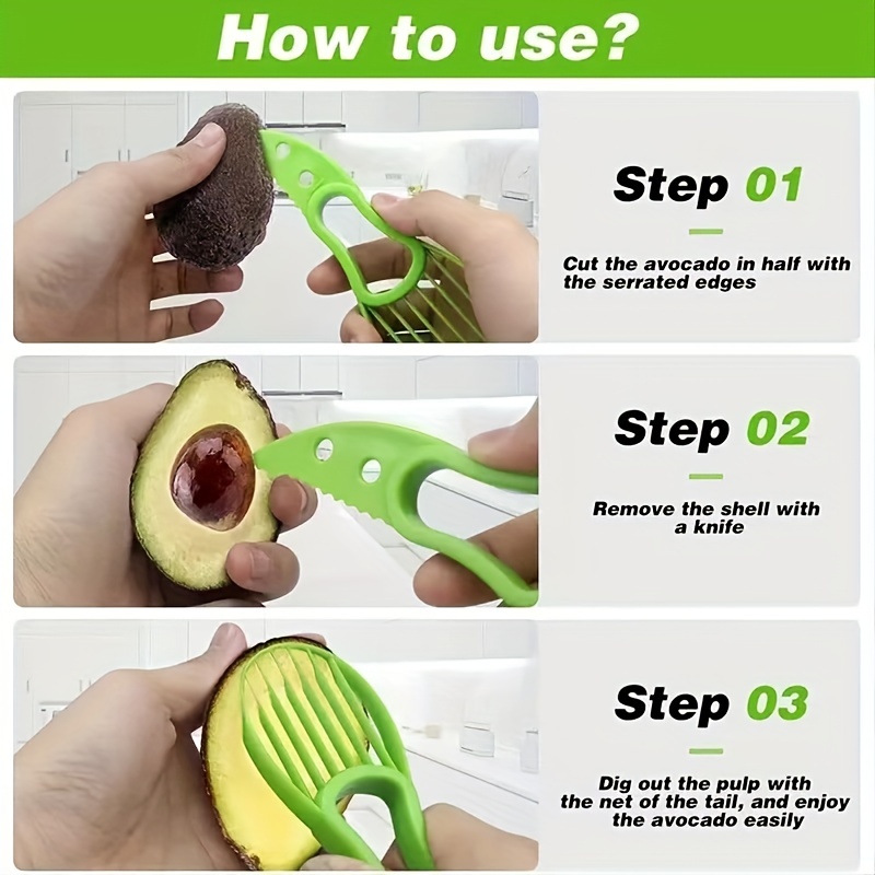 Avocado Peeler 3 In1 Avocado Slicer Tool,Three in One Avocado Slicer,Green  Avocado Cutter and