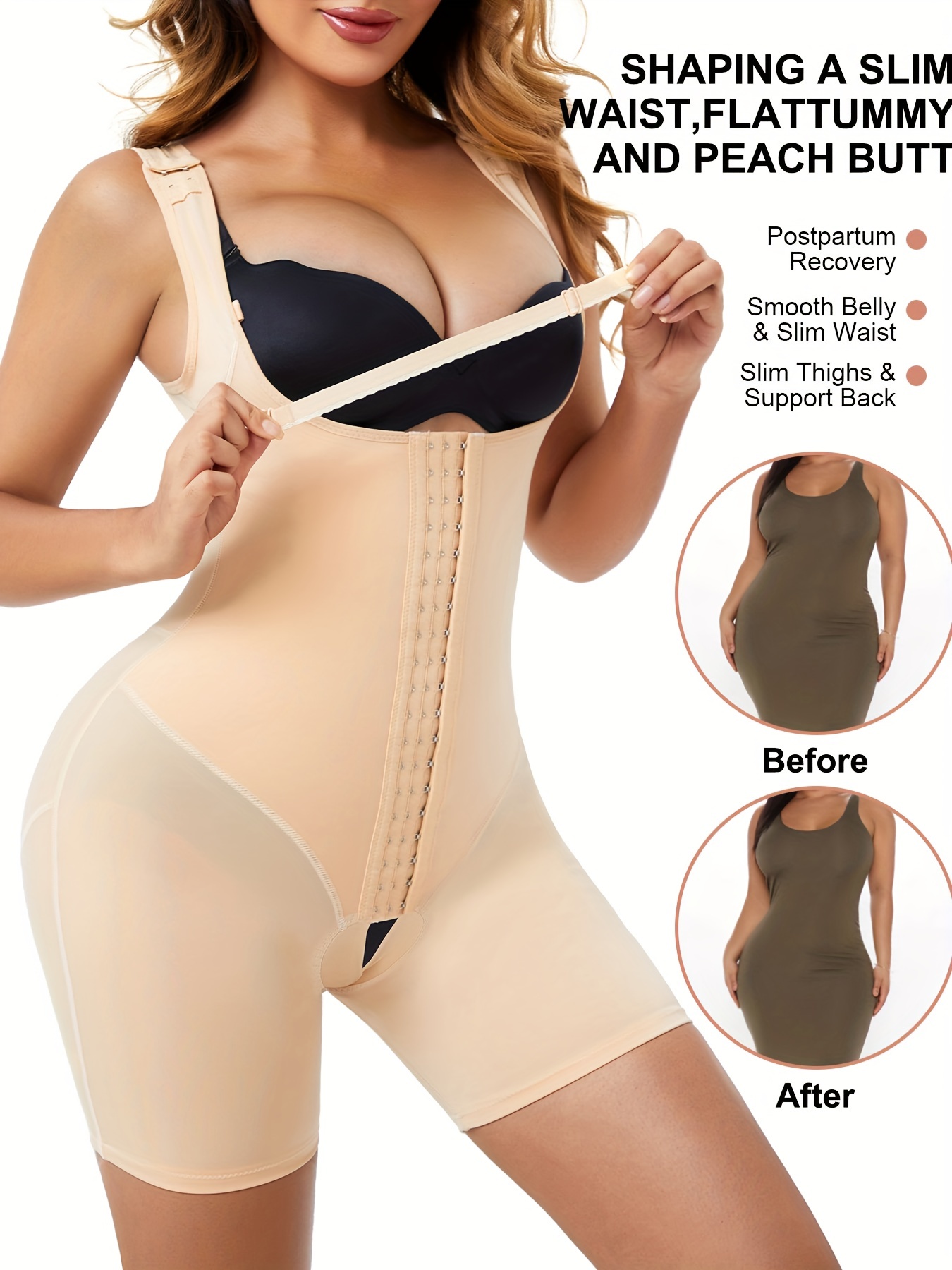 Tummy Control Shapewear Compression Bodysuit - Adjustable Straps – Peachy  Shapewear
