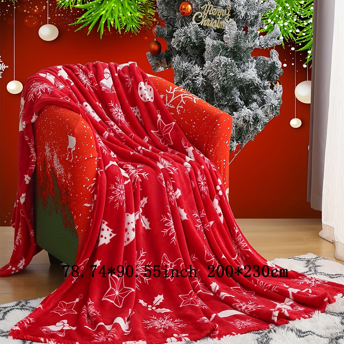 Christmas Throw Blanket for Couch Red Christmas Fleece Blanket