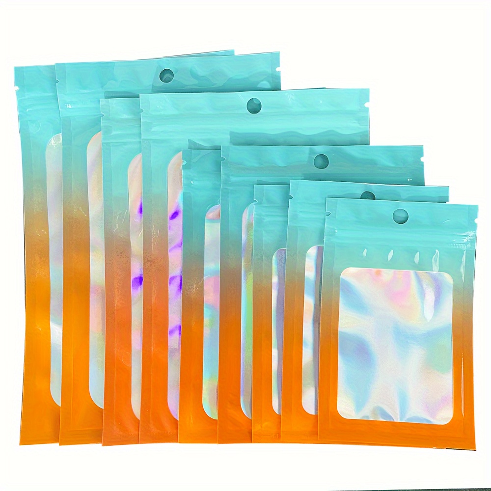 

100pcs Gradient Blue & Orange Self-sealing Bags With Window - Jewelry, Stationery & Gift Packaging