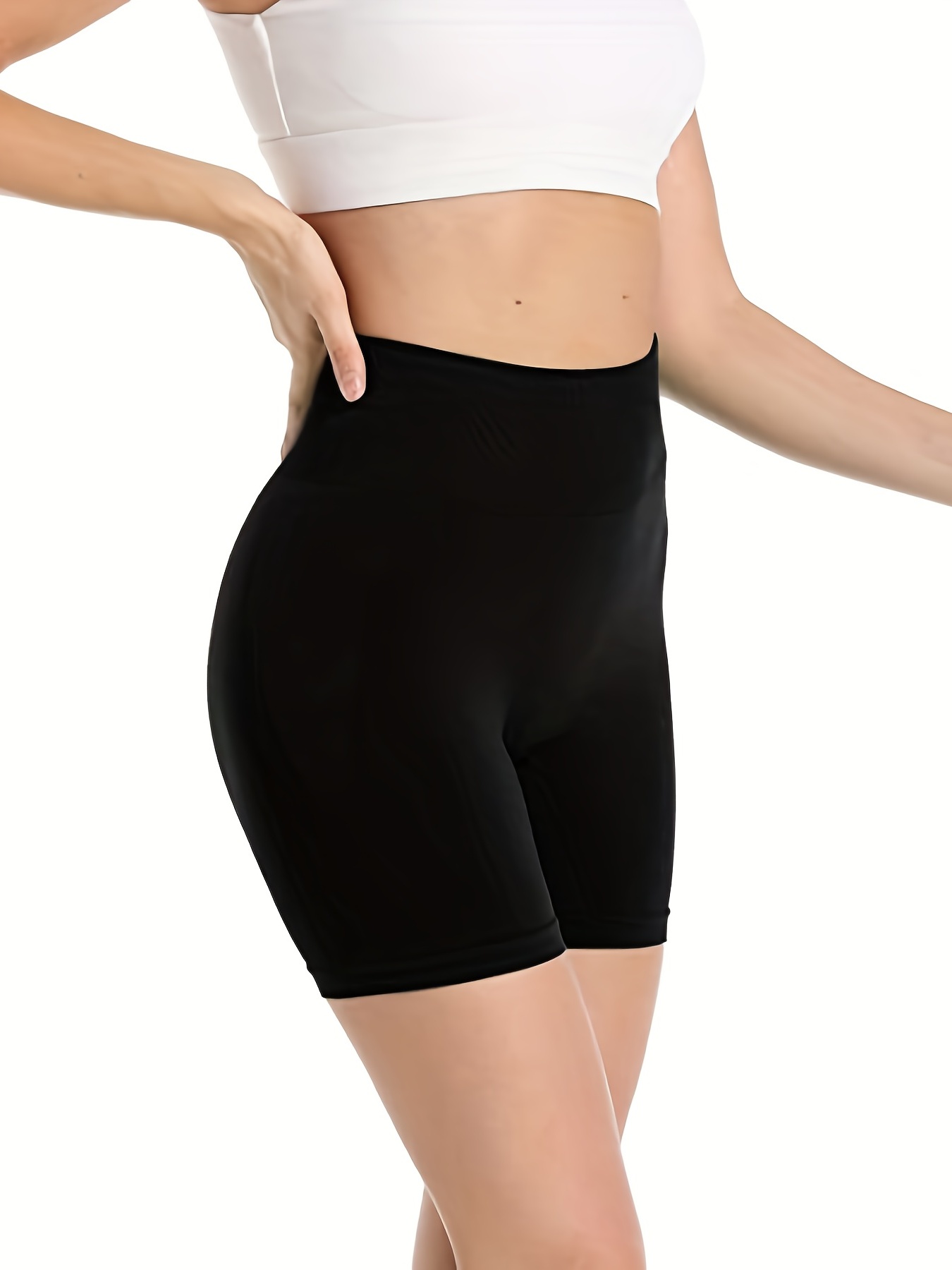 Seamless Tummy Control Yoga Shorts Solid High Waist Slimming - Temu