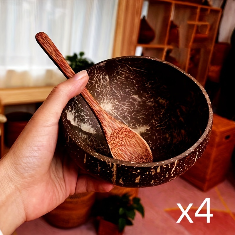 Natural Coconut Bowl Set Coconut Bowls With Spoons Natural - Temu