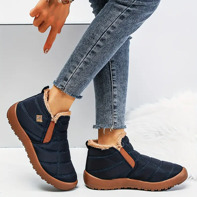 womens solid color snow boots slip on round toe velvet warm fluffy non slip waterproof soft boots outdoor sporty shoes details 1