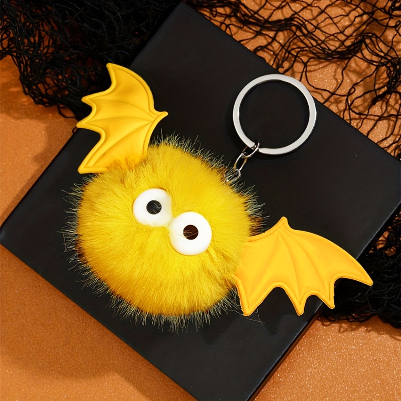 Creative Dark Keychain Halloween Bat Soft Pom Pom Animal Car