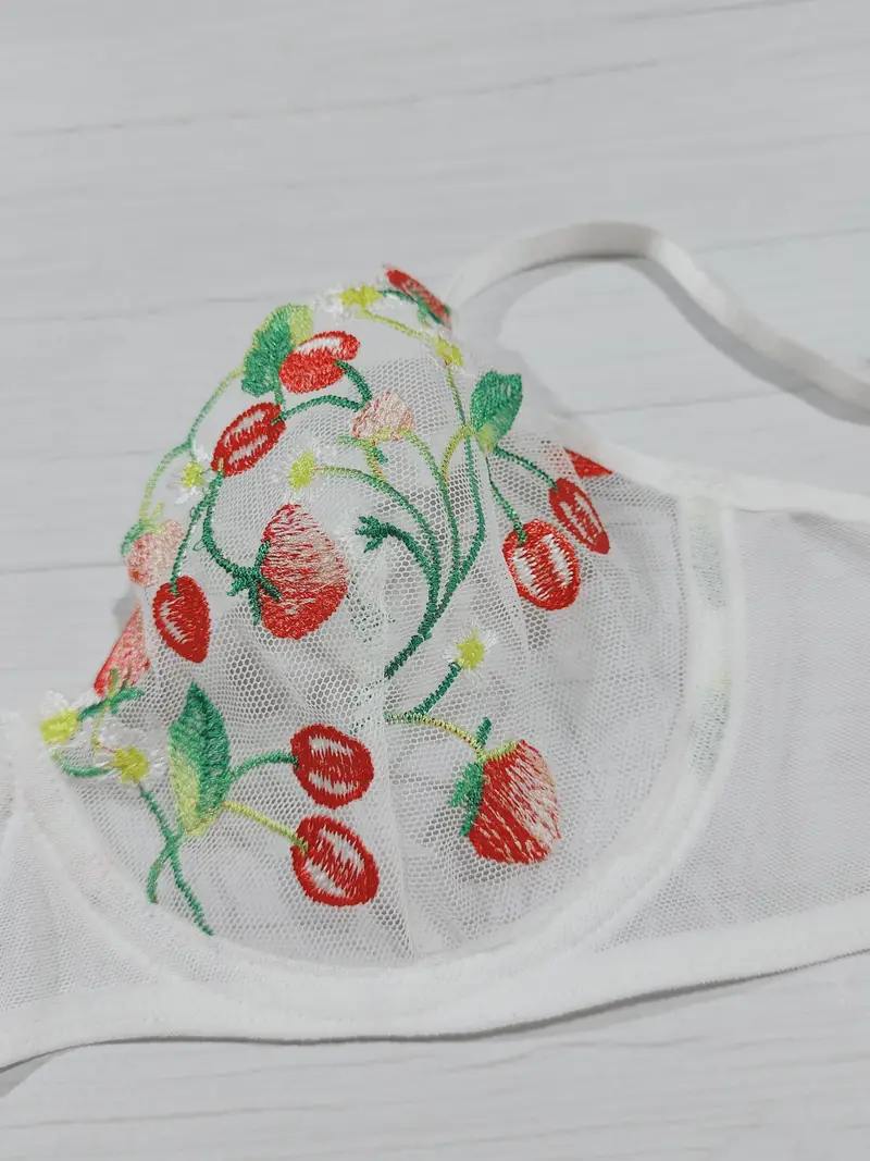 Floral Embroidery Lingerie Set Sheer Mesh Push Unlined Bra - Temu