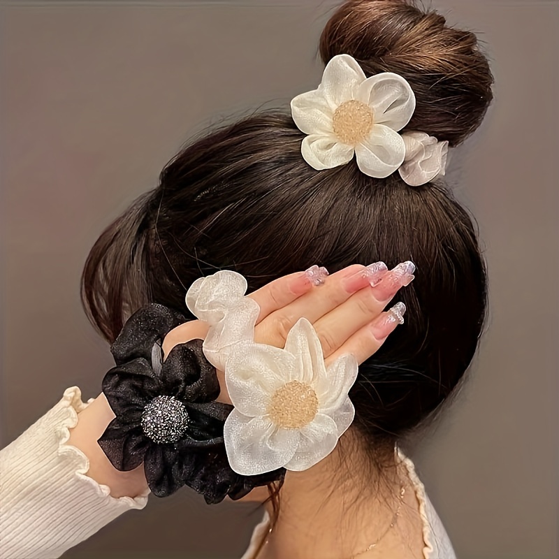 5 Stück Sonnenblumen-Haarbänder Für Mädchen & Damen – Elastische Haargummis Mit Großem Blumen-Deko