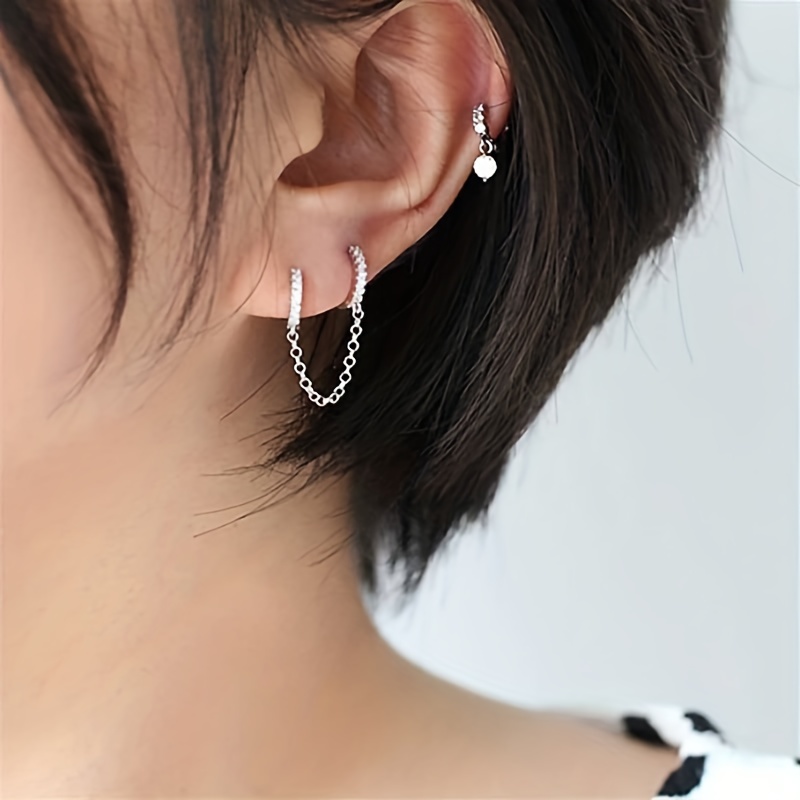 Delicate Long Chain Earrings with Zirconia Inlay