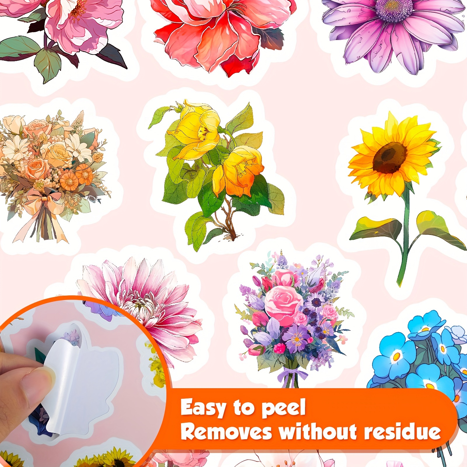 100pcs Flower Stickers Plant Flowers Rich Flowers Various Colors Flower  Stickers Journal Decoration Stickers