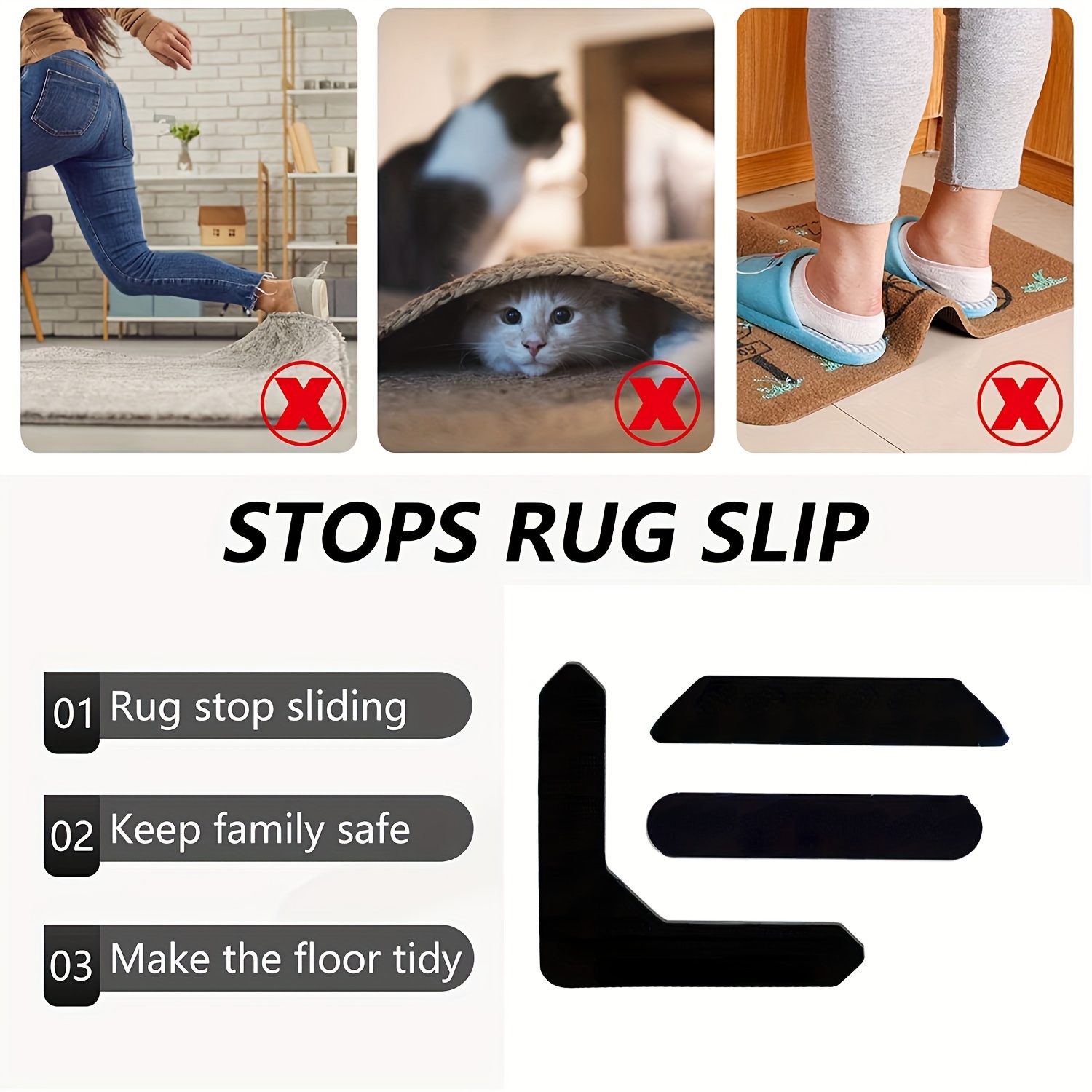 Rug Grippers Tape Anti Slip Rug Pad Gripper Stops Carpet Slipping Make  Corners Flat Bathroom Premium