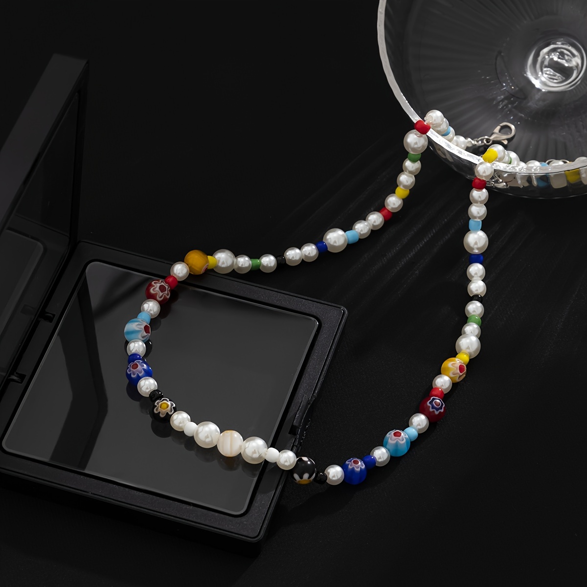 Colorful Glazed Floral Patchwork Beaded Necklace