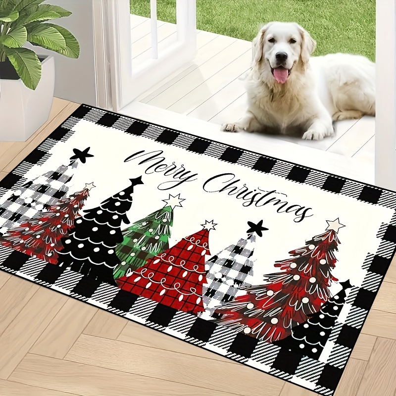 Christmas Tree Forest Black And White Buffalo Grid Door Mat
