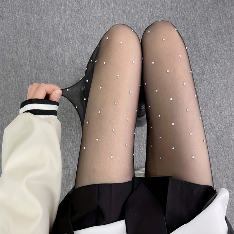 Women's Sparkle Rhinestone Pantyhose Sexy Tights High Waist Sheer Stockings