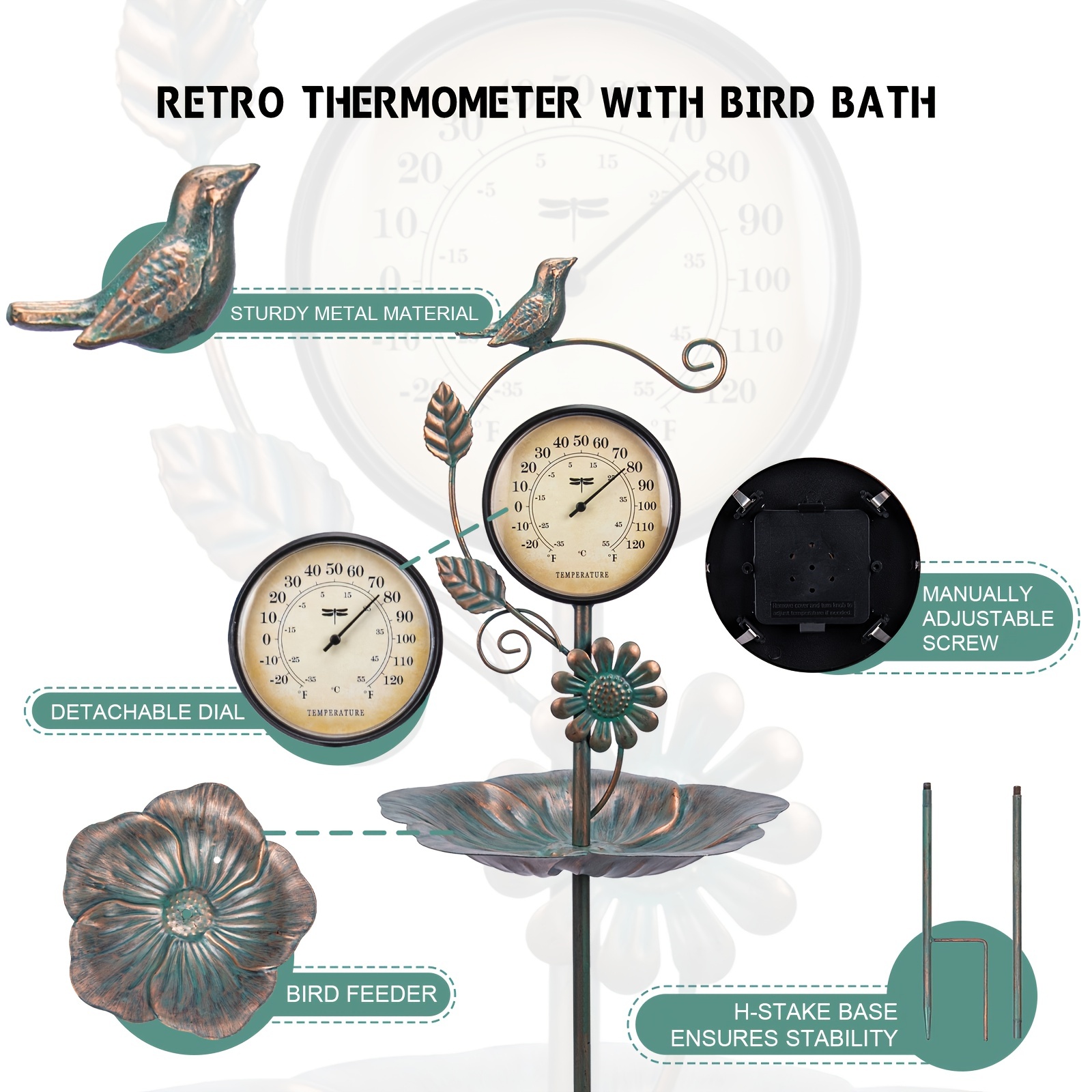 Hummingbird Thermometer Indoor Outdoor Garden Stake Metal - Temu