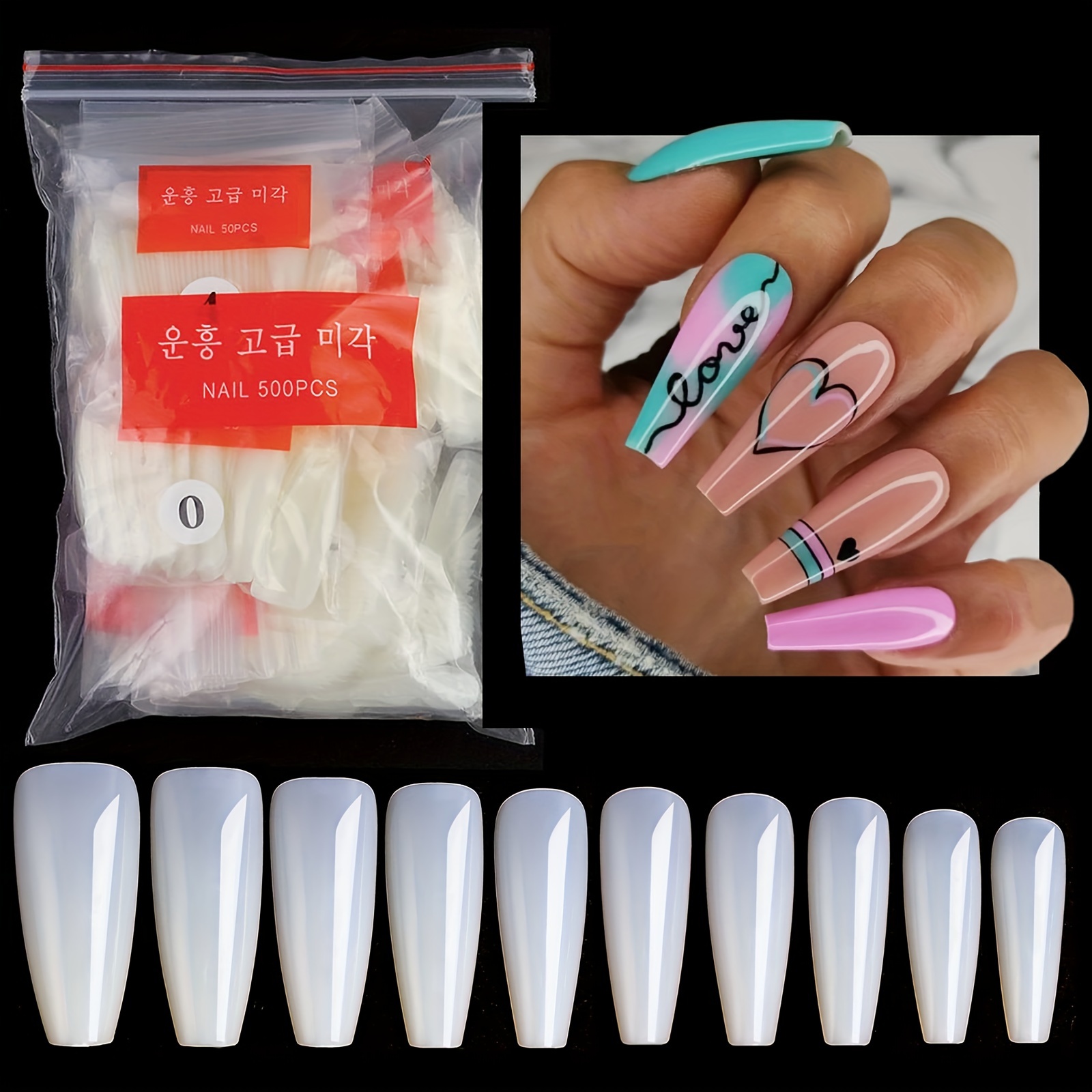 

500pcs Full Cover Nail Sticker Short/long Ballet Natural White Fake Nail Piece Glossy Press On Nail Tips For Nail Salon