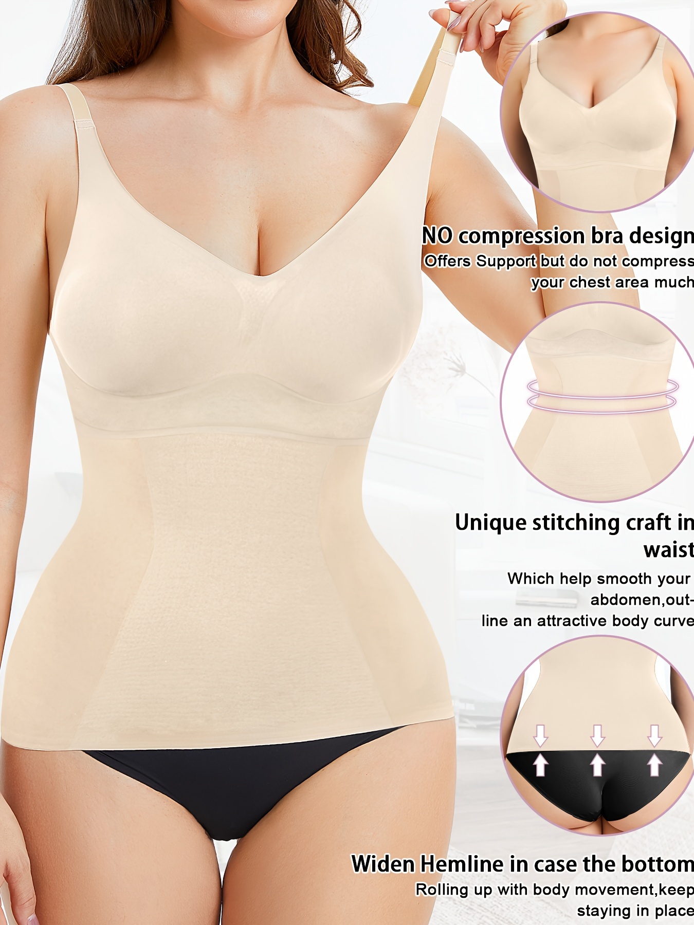 Seamless Solid Shaping Cami Tops, Tummy Control Slimmer Top, Women's  Underwear & Shapewear