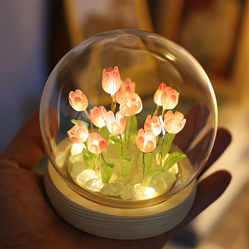 Espejo de tulipanes, espejo de lámpara de tulipán de nube, hecho a mano,  espejo de tulipán de nube, luz nocturna, adornos creativos para sala de
