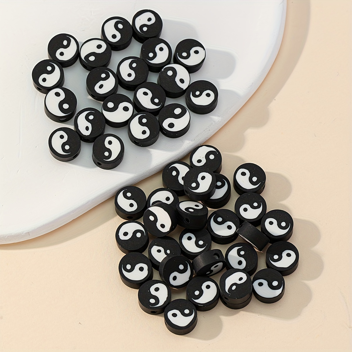 Yin Yang Clay Beads Tai Chi Polymer Clay Black White Diy - Temu