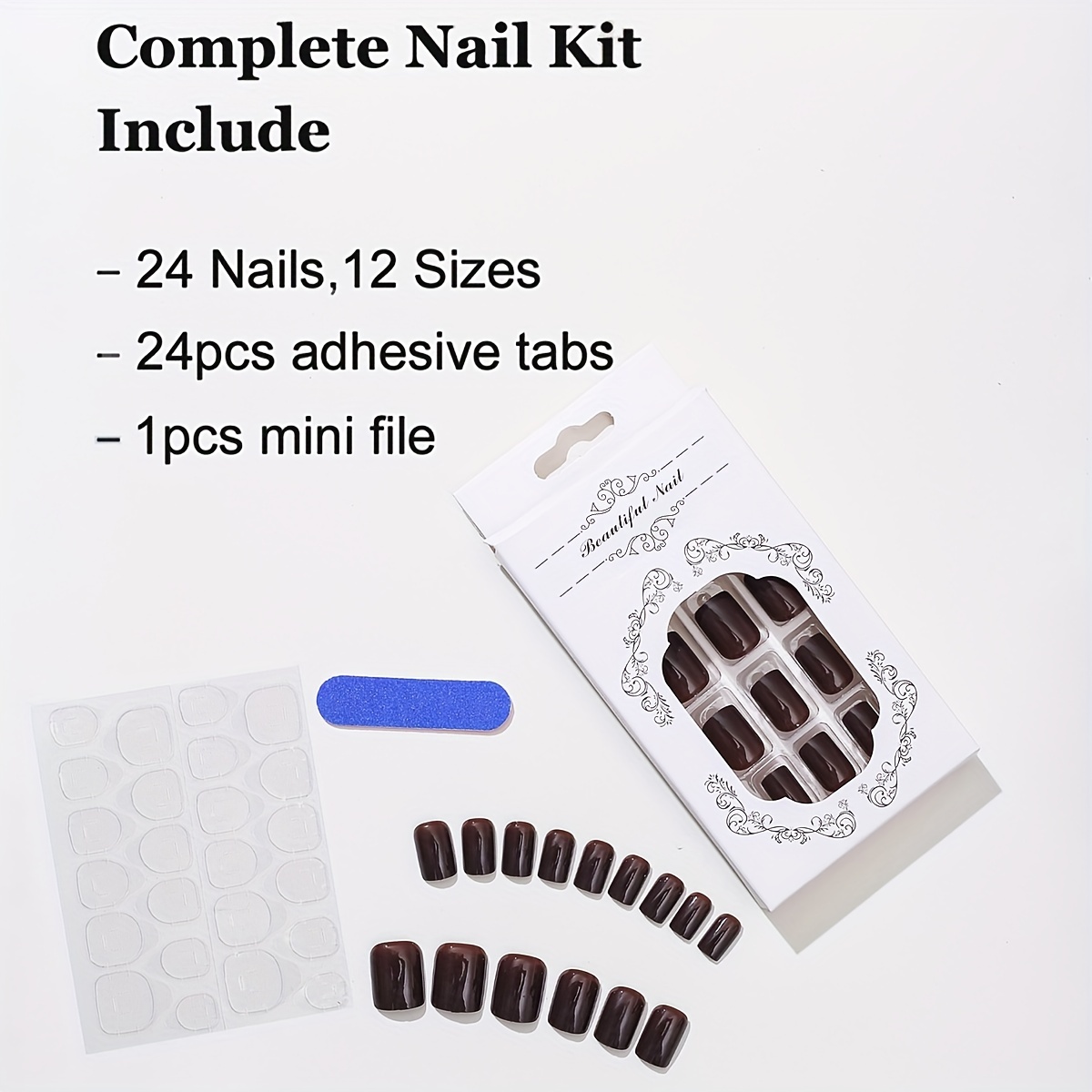 Short Fake Nails Brown Press On Nails Square False Nails With Glossy ...