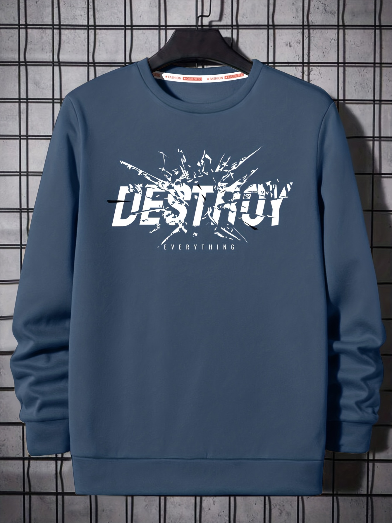 Destroy Print Trendy Sweatshirt, Men's Casual Graphic Design