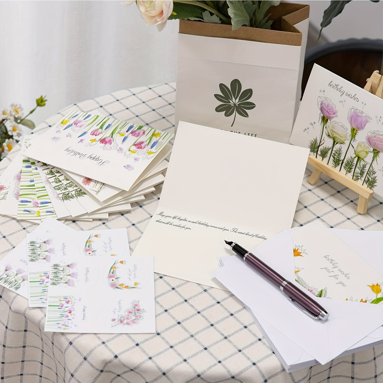 Birthday Card With Envelope And Sticker 4 Floral Designs - Temu