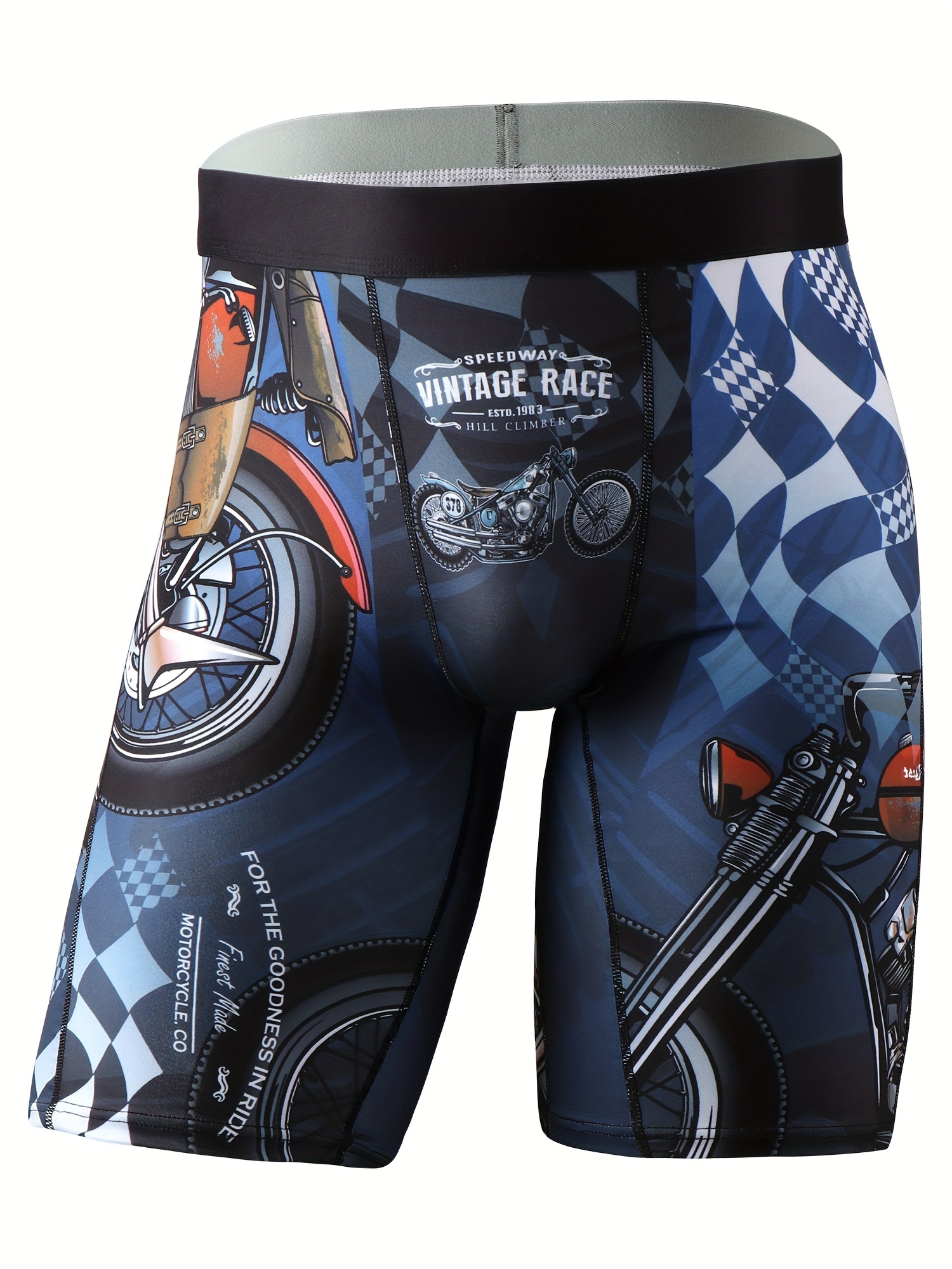 Men's Fashion Motorcycle Print Slight Stretch Long Leg Boxer