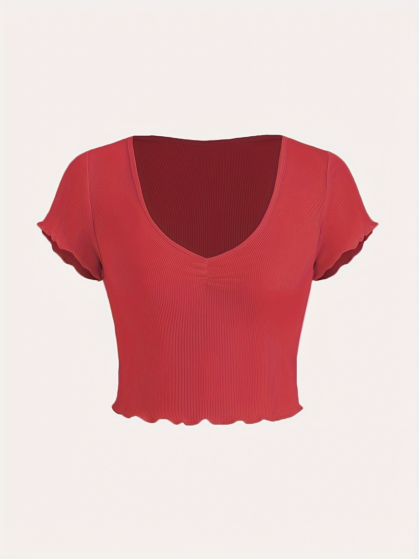 Women's Short T-Shirt Short Sleeve V-Neck Sexy Ribbed Crop Top