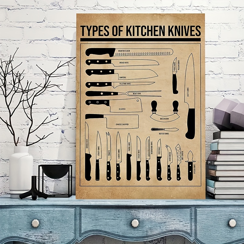 Types of Kitchen Knives Tin Sign Knowledge Popular Science Poster Kitchen  Farm Aquarium School Home Garden Cafe Garage Bar Restaurant Wall Decoration