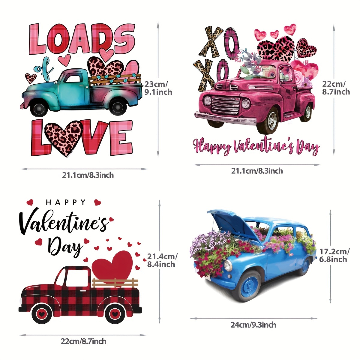 Valentine's Day Iron on Patches - Valentine's Day Iron on Transfers 3PCS  Valentines Car Heart Heat Transfer Stickers Iron on Clothing Patches for