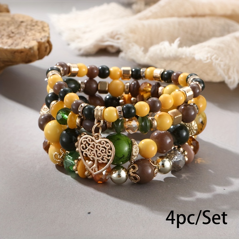 1 PC Charm Bracelet with Heart Shape Pendant & Flower Etc Shape Beads Handmade DIY Copper Bangle Bracelet,Temu