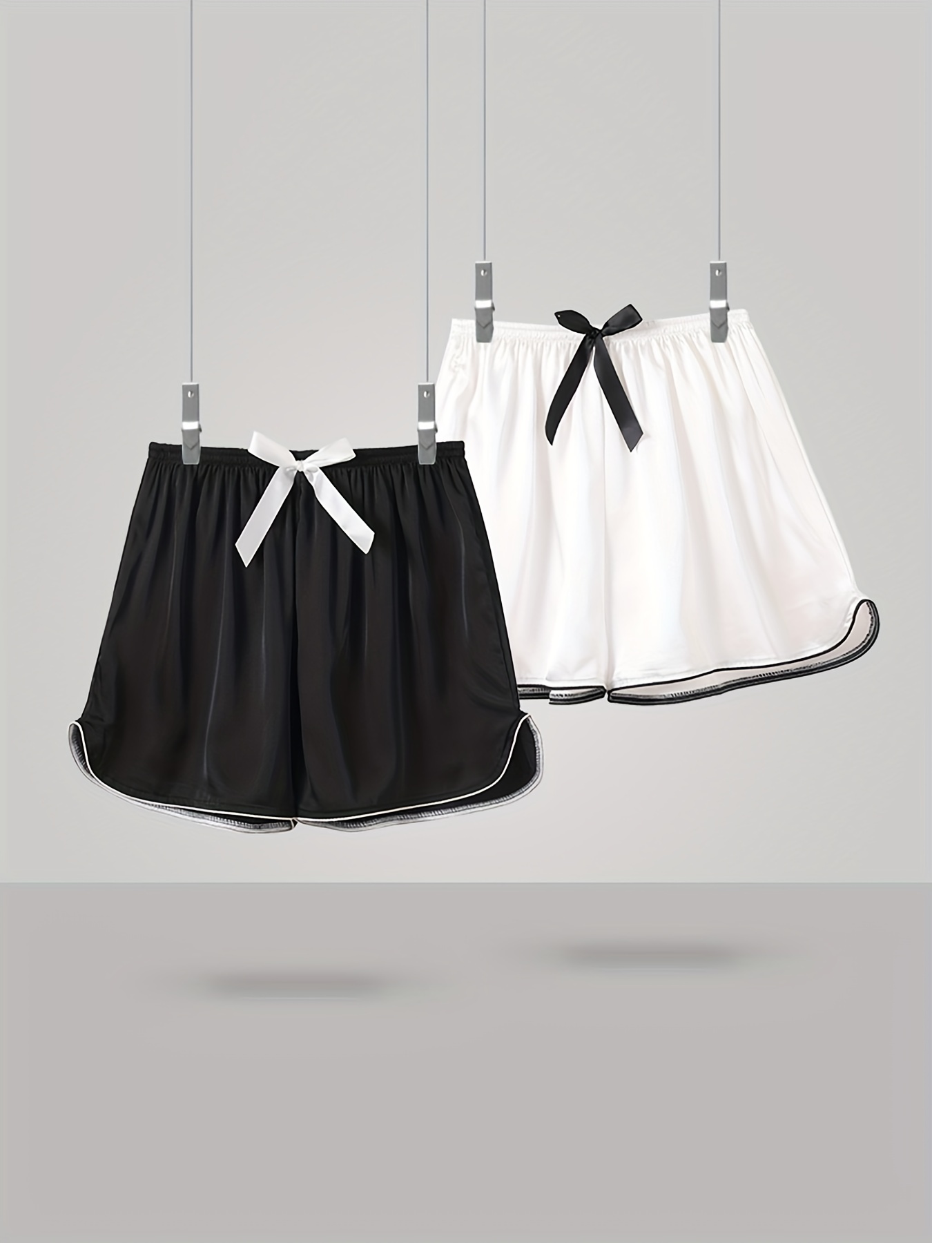 2 Sets Bow Satin Sleep Shorts Women's Sleepwear